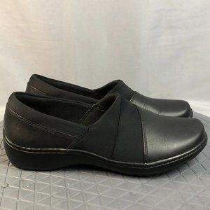 Clarks Collection Cora Heather Womens 6.5 Wide Black Leather Casual Slip-ons